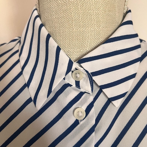 Long -sleeved navy blue striped formal blouse - Picture 4 of 8